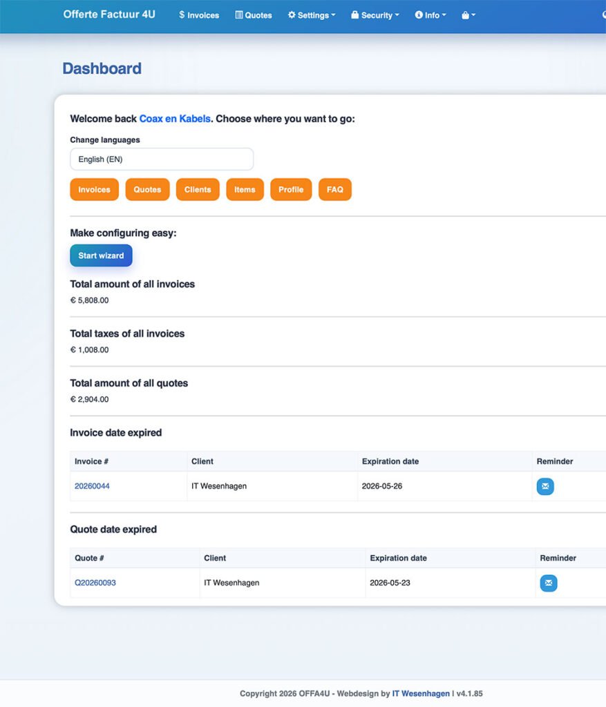 voorbeeld logged in to offa4u